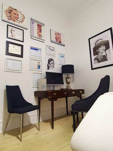 Caroline's office space (interior of cosmetic clinic).